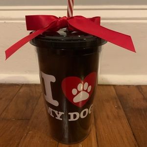 I heart my dog lover pet animal family tumbler red paw gift Christmas cup straw